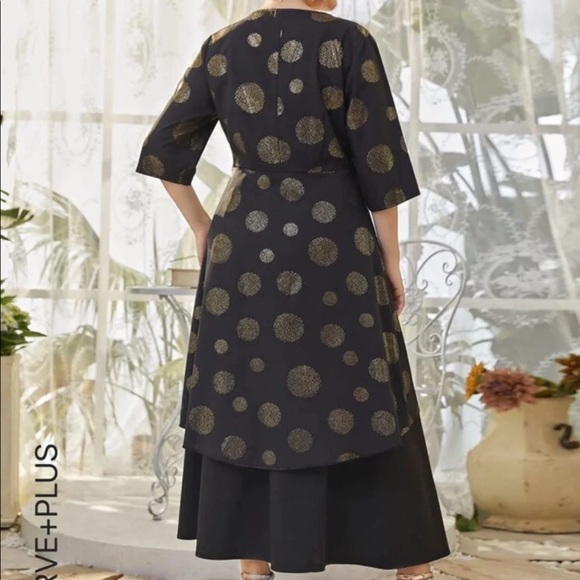 Plus Size Polka Dot Two Layered Hem Dress - Picture 3 of 9